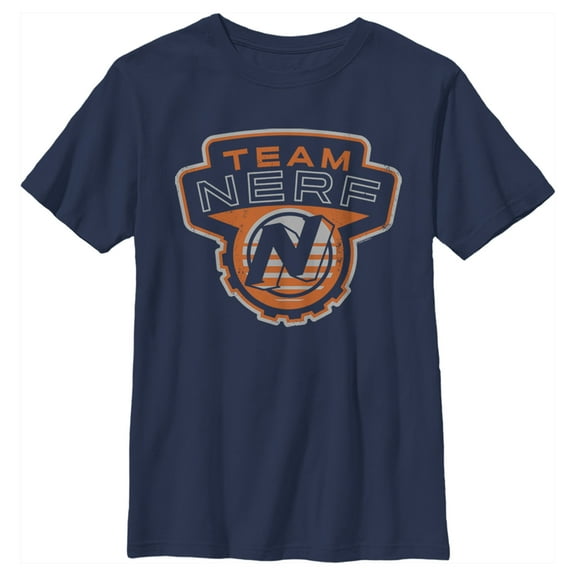 Boy's Nerf Team Blaster Distressed Badge  Graphic Tee Navy Blue Large