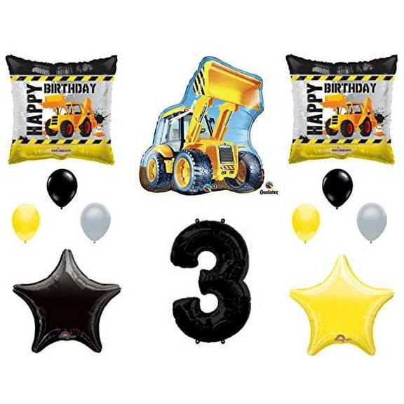 3rd BIRTHDAY CONSTRUCTION Balloons Decoration Supplies Party Boy Dump Truck Bulldozer Third