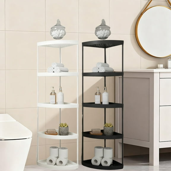 mtvxesu 5-Tier Plastic Corner Shelf, Freestanding Bathroom Storage Rack For Toiletries, Living Room Organizer, 1-Pack