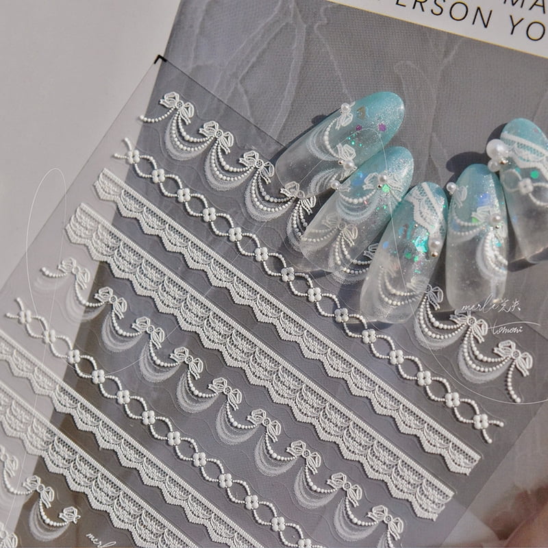 1pcs 5D Relief Exquisite Kawaii Pink Lace Nail Art Stickers Japanese Lace Series Nail Adhesive Decoration Decals DIY Accessories