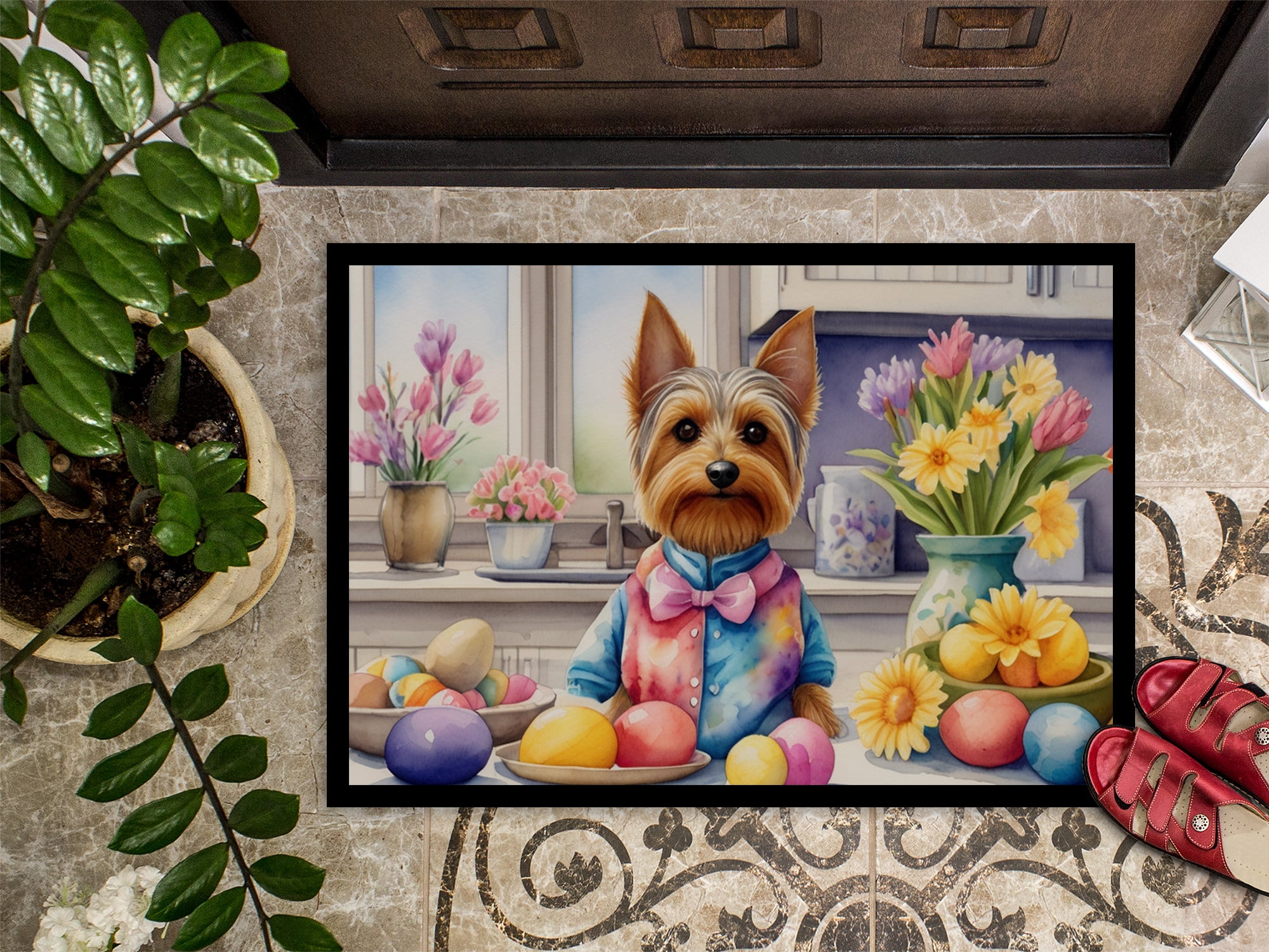 Decorating Easter Silky Terrier Doormat 27 in x 18 in