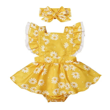 

Toddler Girls Fly Sleeve Floral Printed Ruffles Backless Rompers Headbands Outfits Child Clothing Streetwear Kids Dailywear Outwear