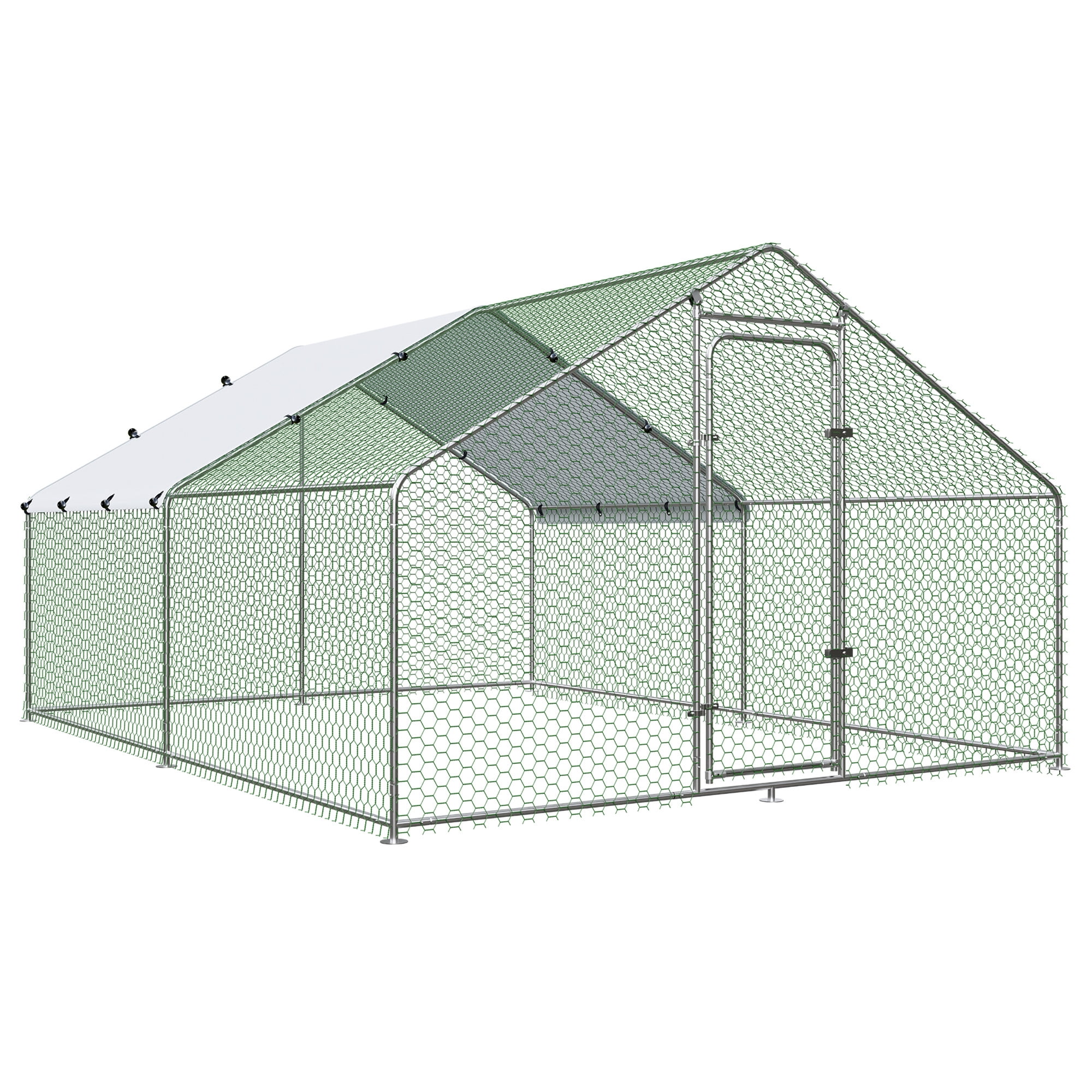 Aukfa Chicken Coop, 13.1 ft Large Chicken Run Cage Outdoor, Heavy Duty Spire Shaped Metal Frame