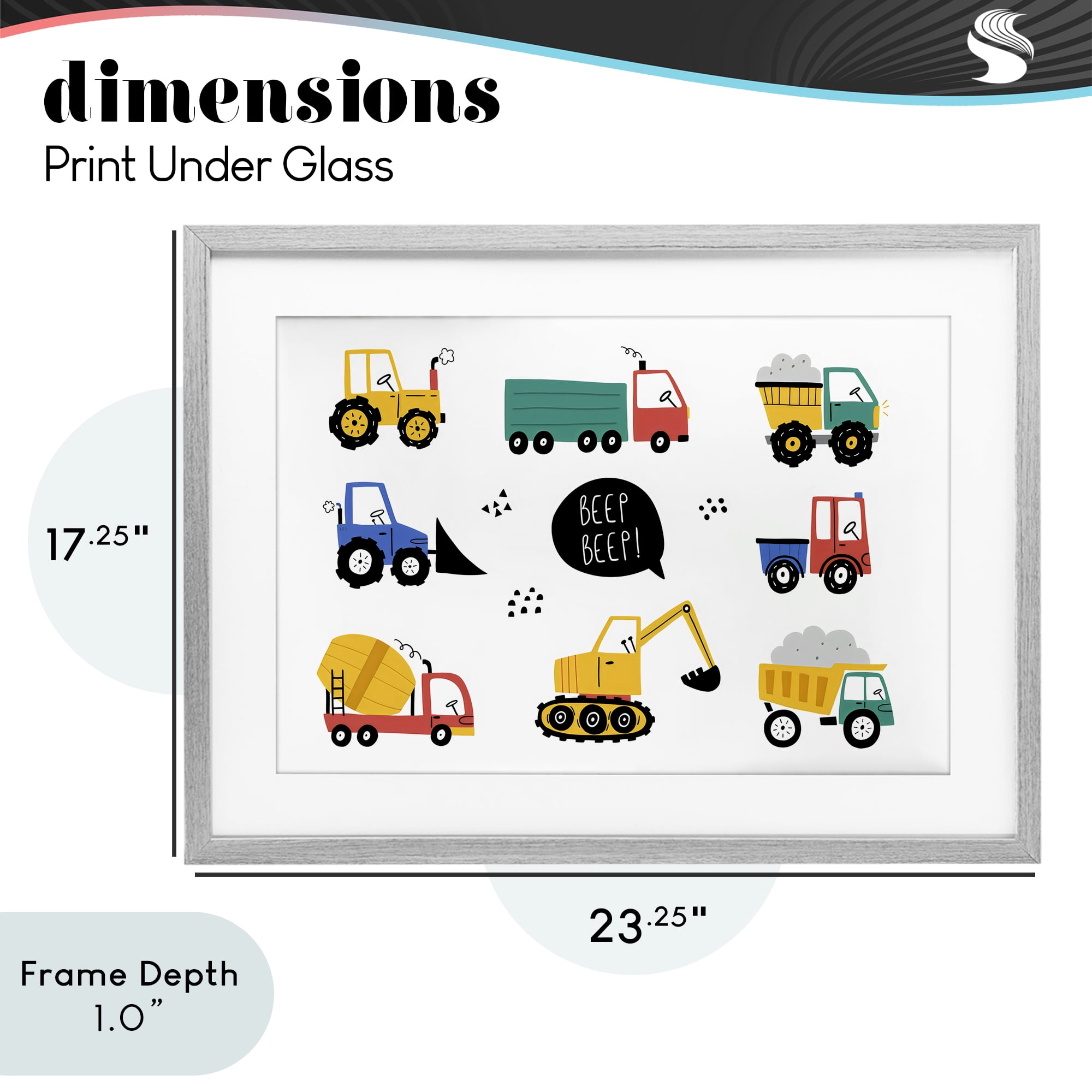Stupell Industries Beep Construction Vehicles Gray Framed Print Under Glass, design by Creative Studio