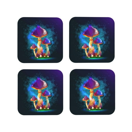 

Leather Coasters Set of 4 - Magic Mushrooms (2) Lightweight Non-Slip Drink Coasters for Desk Anti-Scalding Desk Cup Coasters for Office Table Decor Square