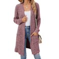 thumbnail image 3 of Women'S Fall Fashion Light-Weight Soft Knit Cardigan Long Sleeve Open Front Coat with Pockets Purple Red M, 3 of 9