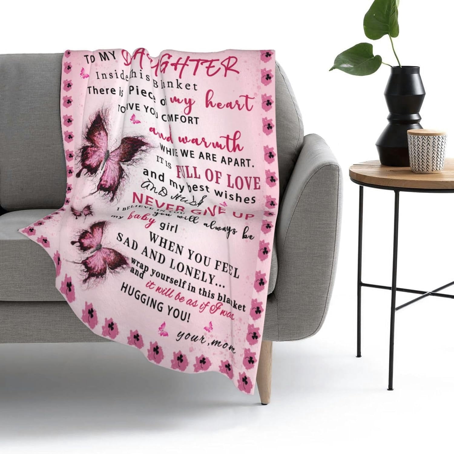 Daughter Blanket from Mom, Daughter Gifts from Mom, Daughter Gifts, Daughter Birthday Gifts, Gifts for Daughter, Daughter Gifts for Christmas, Graduation, Blanket for Daughter, Pink Butterfly