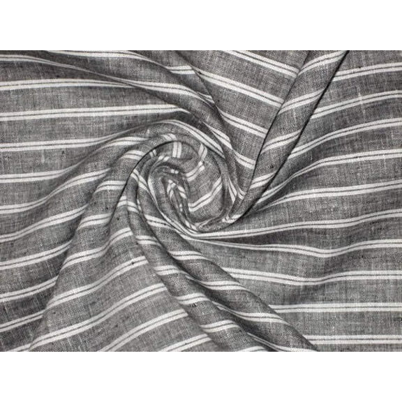 Superb Quality Linen Club Cloudy Grey with 2 white horizontal stripe Fabric ~ 58quot; wide
