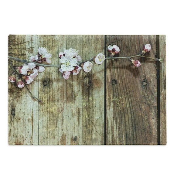 Rustic Cutting Board, Stained Walnut Branch with Soft Twiggy Swirling Flowers Leaves Cottage Life Concept, Decorative Tempered Glass Cutting and Serving Board, Large Size, Pink Brown, by Ambesonne