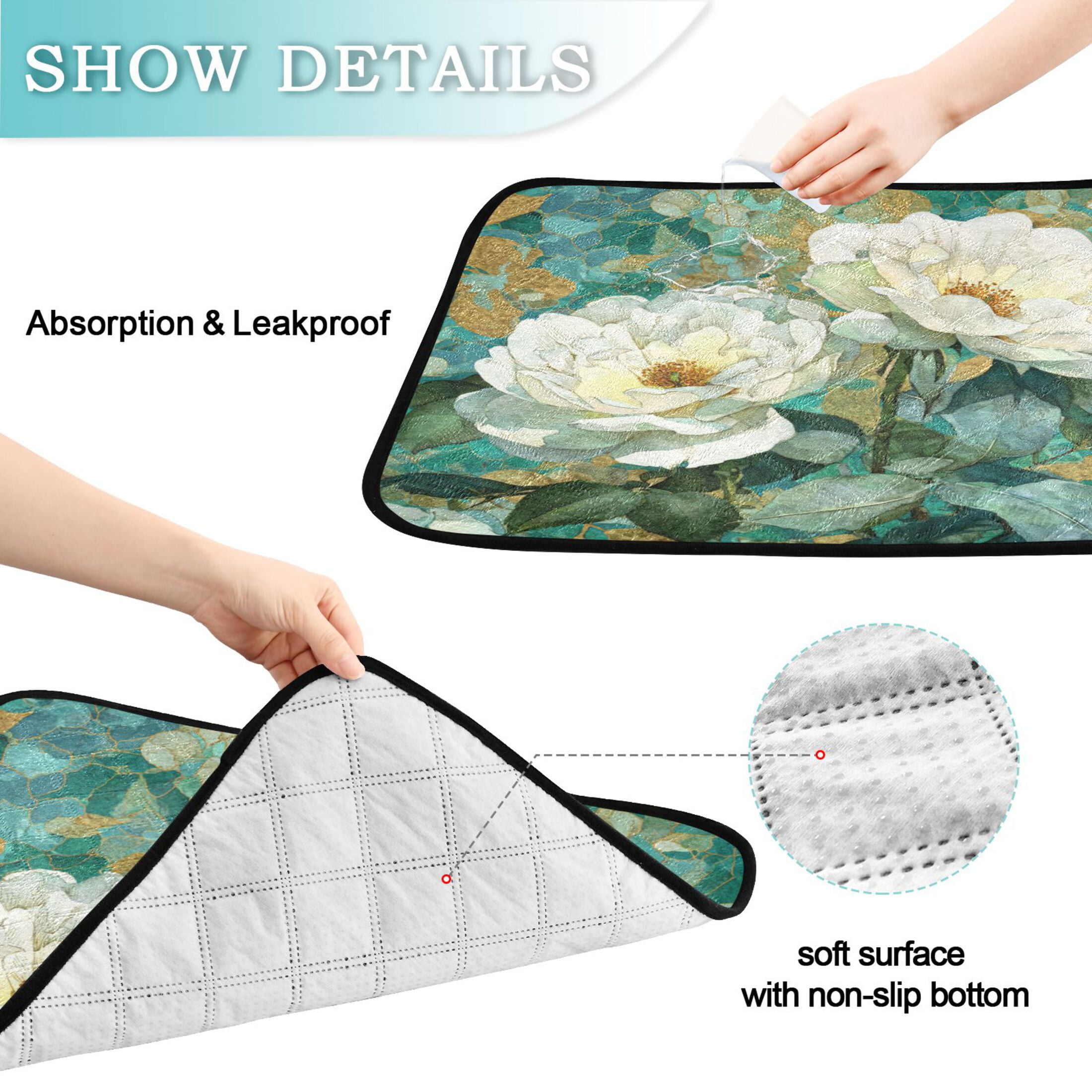 Qxltty White Peonies Cat litter Pads Pet Set of 2 Diaper Mats Center Anti-leakage Layer Absorbent Soft and Comfortable