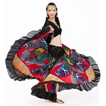 Chiffon Flower Print Huge Swing Skirt Dress Outfit Costumes, Belly Dance Skirt Gypsy Skirt, 1 Coat   1 Skirt