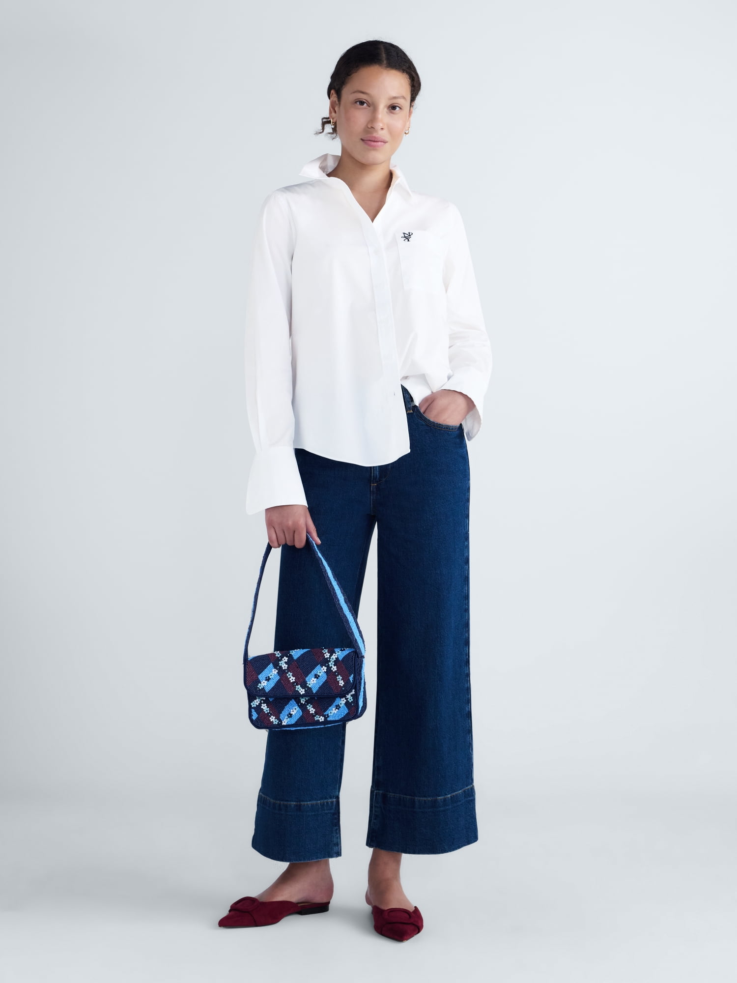 Free Assembly Women's and Women's Plus Button Front Cotton Shirt, Sizes XS-4X