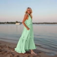 thumbnail image 6 of Women V Neck Summer Dresses 2025 Trendy Zipper Up Sleeveless Built in Bra Boho Party Cocktail Casual Maxi Beach Sun Dress Mint Green XL, 6 of 7