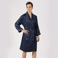 thumbnail image 2 of AOMPMSDX Mens Pajama Sets Male Robe Satin Bathrobe With Shorts Set Wide Striped Jacquard Silky Kimono Robe Blue Nightgowns For Men XL, 2 of 6