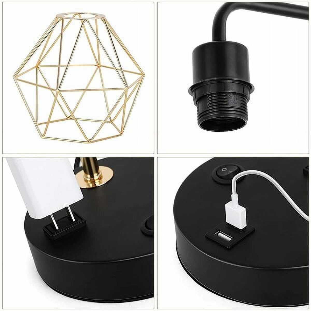 Diamond French Gold Usb Desk Lamp with Dual Usb Charging Ports