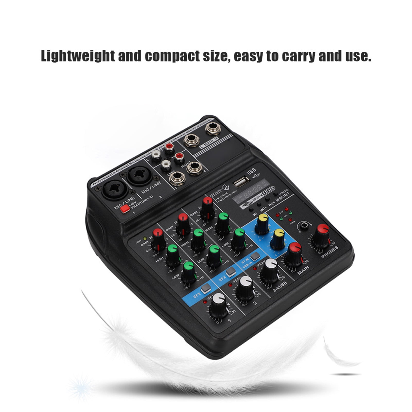 Audio Mixer, Portable 4channel DJ Mixer Black For Live Streaming For