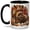 Black, variant on Patchwork Turkey Ceramic Mug, 11oz Mug with Quilted Fall Artwork Ceramic mug with patchwork turkey, quilted feathers, pumpkins, and autumn leaves for coffee or tea