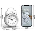 thumbnail image 3 of Reloj despertador analógico clásico vintage lindo de 3 "que no hace tictac para personas que duermen mucho con luz de fondo, reloj despertador que funciona con pilas (blanco) (hy), 3 of 5