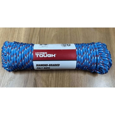 Hyper Tough Polypropylene Diamond Braided Rope, 1/4" Diameter x 100' Length, Blue ，1 Each