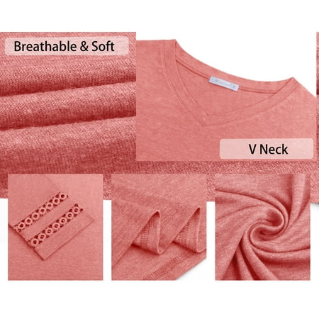 WellSize 3/4 Sleeve Womens Plus Size Tops V Neck Trendy Tunic Blouses Curved Hem Casual Shirts