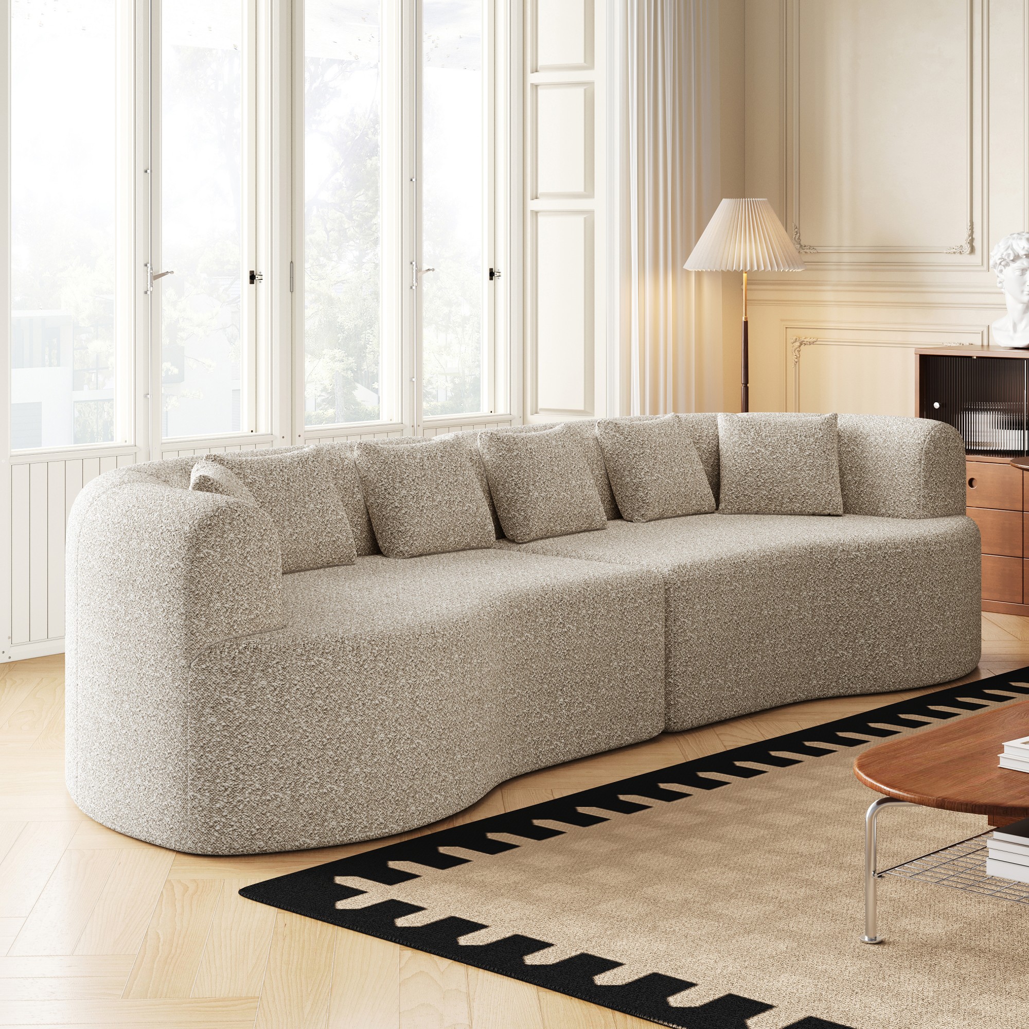 106" Oversized Sectional Sofa,Modern Chenille Memory Foam Sofa Cloud Sofa with Deep Seat & 6 Pillows for Living Room,Light Khaki