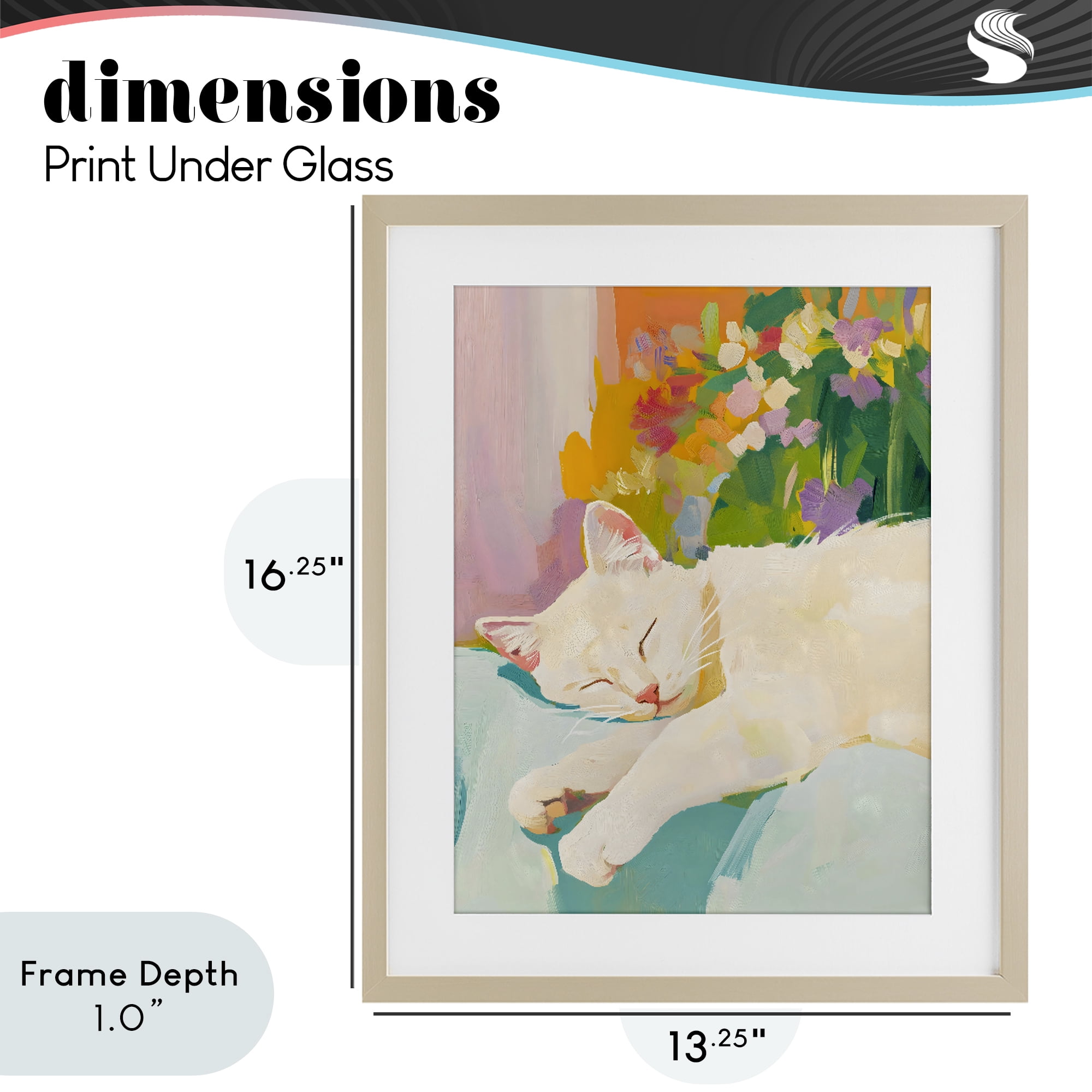 Stupell Industries Sleeping Cat with Flowers Birch Framed Print Under Glass, design by The Prints Vibe