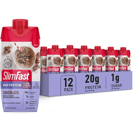 BEST BY JULY 05 25 SlimFast Protein Shake  Chocolate- 20g Protein  Meal Replacement Shake Ready to Drink  High Protein with Low Carb and Low Sugar  24 Vitamins and Minerals  12 Count (Pack of 1)