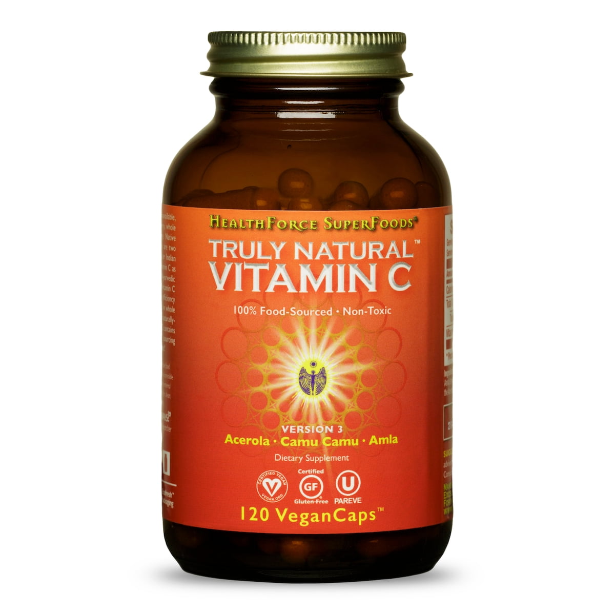 HealthForce SuperFoods Truly Natural Vitamin C - Immune Support Supplement with Camu Camu Berry - Vitamin C Supplement for Immune Health - Vegan, Non-GMO - 120 Vegan Caps, 15 Servings