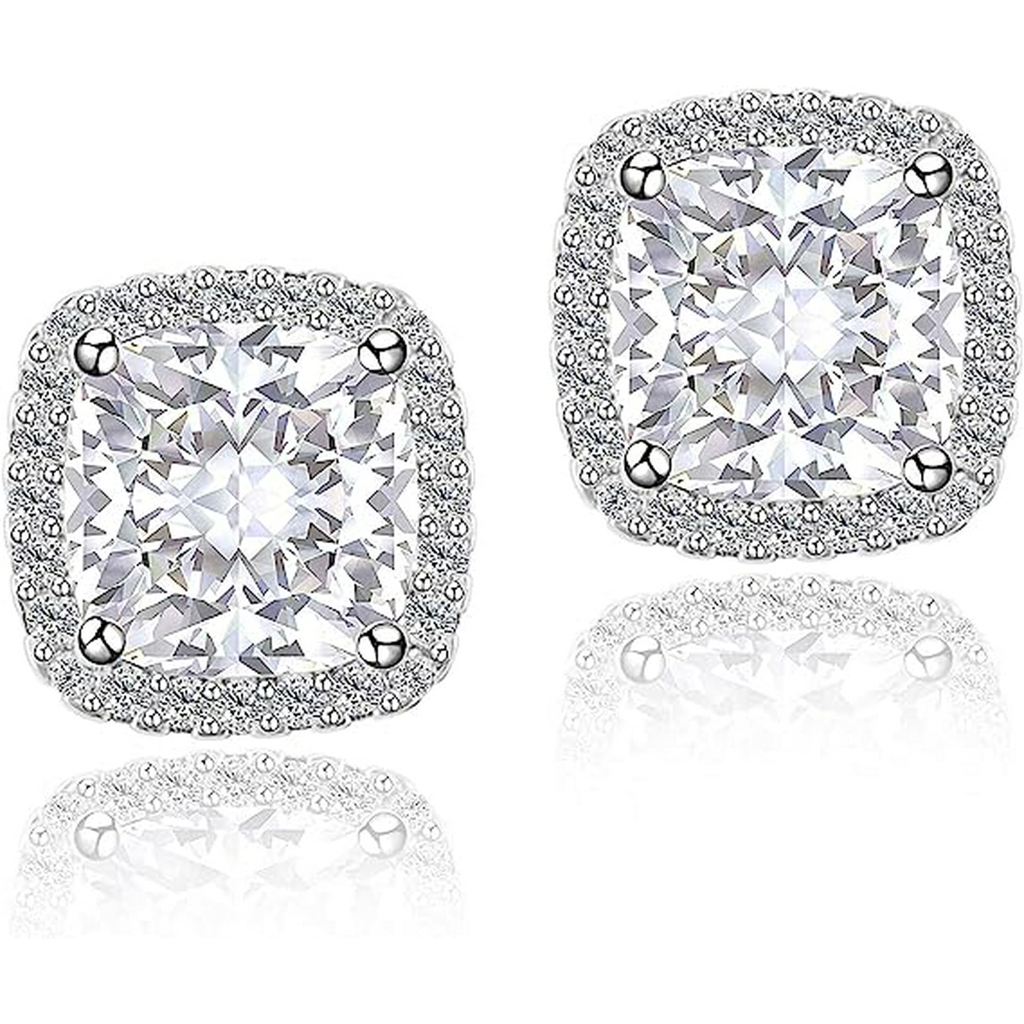Cubic Zirconia Earrings Studs CZ Stud Earrings YOMELA White Gold 10MM Square Round Teardrop Heart Halo Stud Earrings Hypoallergenic for Women