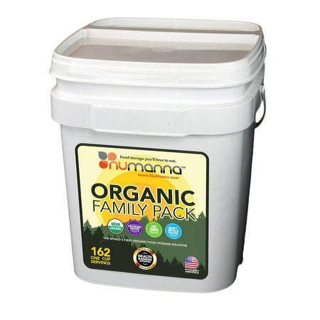NuManna USDA ORGANIC Family Pack 162 Servings, Emergency Survival Food Storage Kit, Separate Rations, in a Bucket, Meals Included Have 25 Year Shelf Life , GMO-Free (Best Emergency Food Rations)