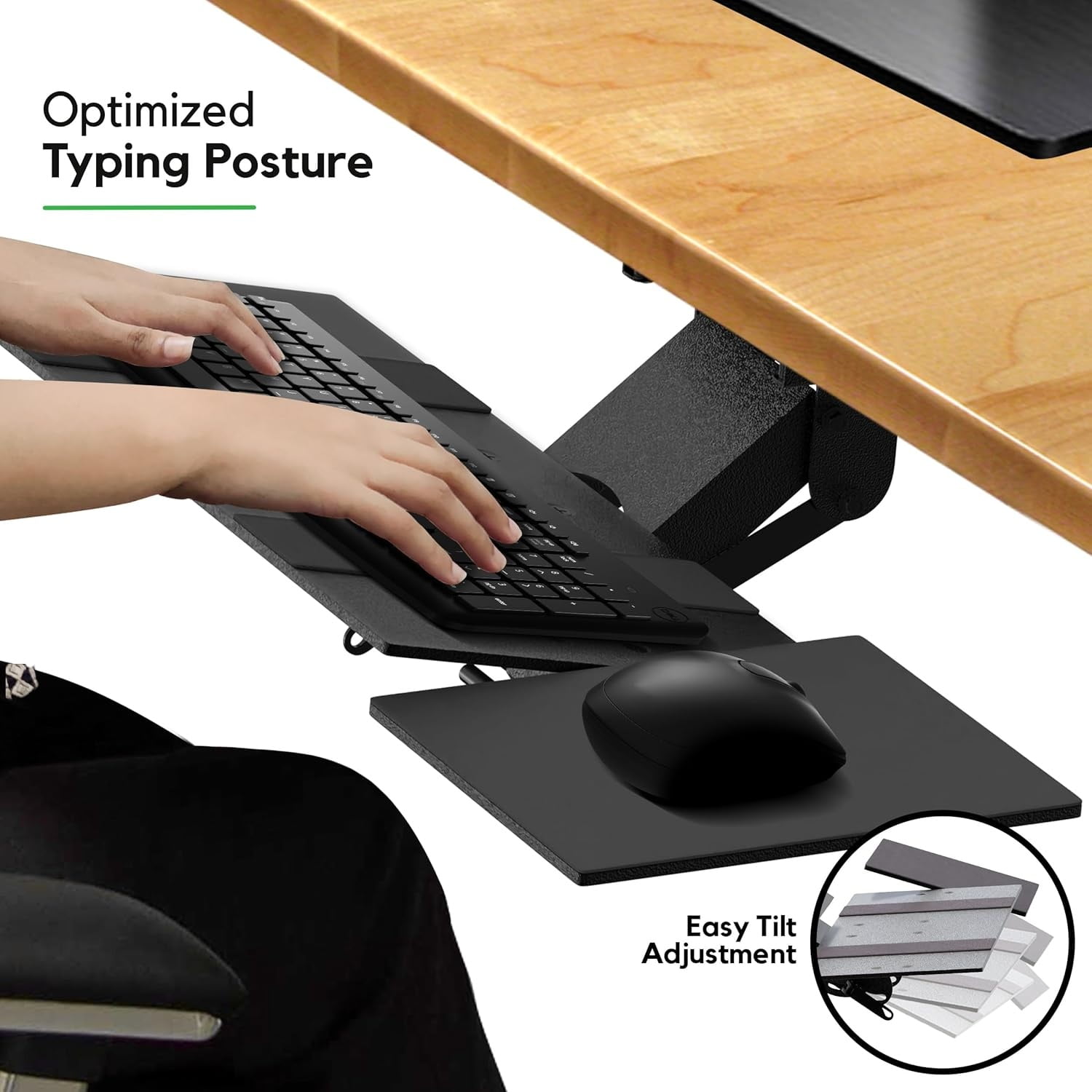 Under Desk Keyboard Tray Slide Out with Adjustable Height and Tilt - Easy to Slide and Swivel 360 Degree - Keyboard Drawer with Adjustable Mouse Pad
