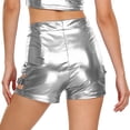 thumbnail image 2 of Zaldita Women's Metallic Shorts Yoga Shiny Sparkly Cutout with Metal Buckles Hot Short Pants Silver L, 2 of 5