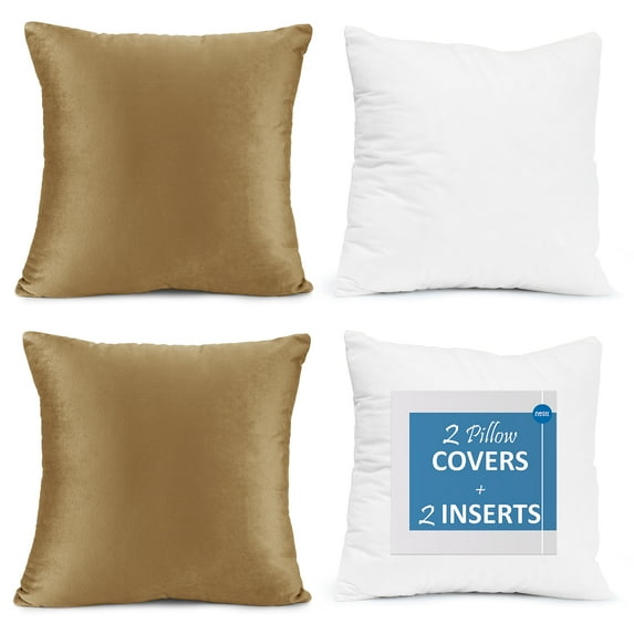 Nestl Plush 2 Pack Solid Decorative Microfiber Square Throw Pillow Cover with Throw Pillow Insert for Couch, Mocha Light Brown, 26" x 26"