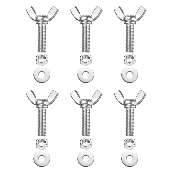 Uxcell M8-1.25 x 25 mm Wing Butterfly Screw, 6 Pcs Wing Nuts and Bolts Machine Fastener Thumb Hand Screws, Silver