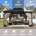 thumbnail image 5 of Gotland 12' x 14' Khaki Hardtop Gazebo with Curtains and Netting, Double Roof Iron Metal Pergola for Patio, Garden, Lawn, 5 of 7