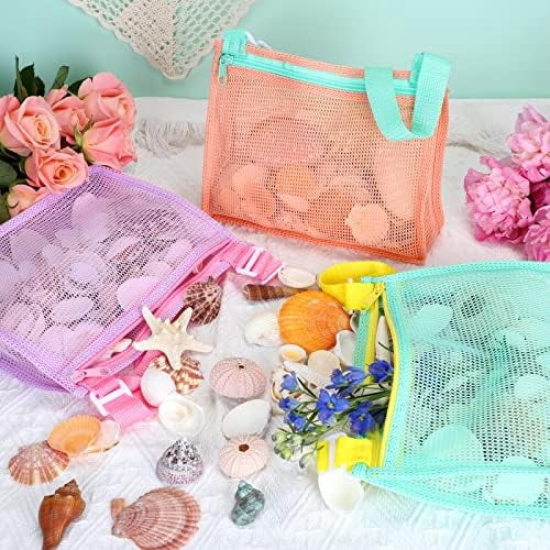 Beach Toy Mesh Beach Bag Kids Shell Collecting Bag Beach Sand Toy Shells Beach Toys Swimming Accessories for Boys and Girls(Only Bags,A Set of 3)