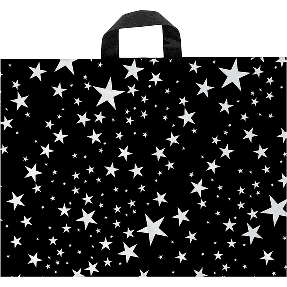 Large Silver Star Black 20"x15" Thank You Merchandise Bag with Loop Handlefor Boutique Grocery Shopping Business Clothing Trade Shows - Pack of 300