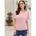 thumbnail image 2 of Womens Casual T Shirts Dolman Top Breathable Basic Short Sleeve Shirts Boat Neck Ruched Tops Summer Lightweight Clothes, 2 of 7
