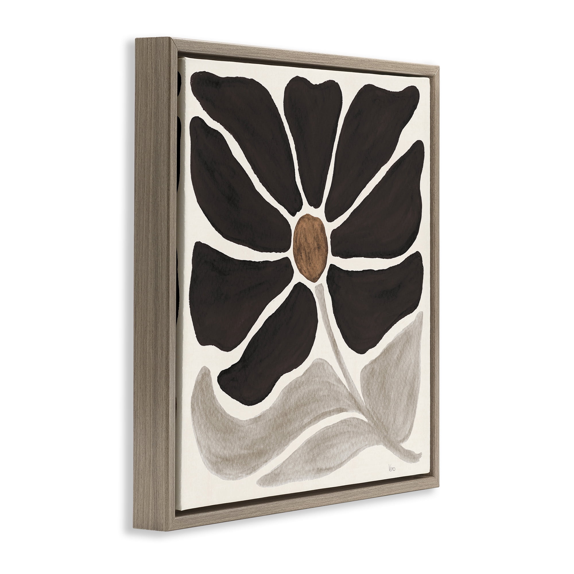 Stupell Industries Modern Neutral Flower Botanical & Floral Painting Brown Floater Framed Art Print Wall Art, 25 x 25