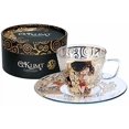 thumbnail image 2 of Carmani 3 Oz Glass Espresso Cup with Saucer in a Gift Box, Two-piece Set, Decorative glassware, Gustav Klimt Collection by Carmani, "The Kiss", 2 of 2
