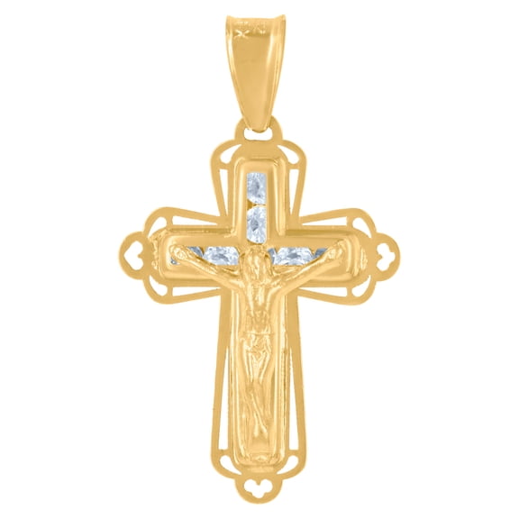 14k Yellow Gold Womens Cubic Zirconia Crucifix Cross Religious Charm Pendant Necklace 23.6x13.6mm Wide Pendant for Women