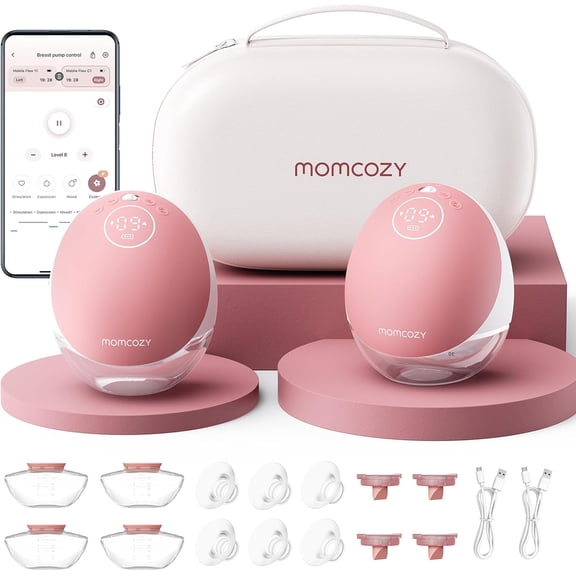 Momcozy M9 Breast Pump Hands Free Mobile Flow, App Discreet Wearable Breast Pump M9, Control Personalized 2 Pack, Cozy Red