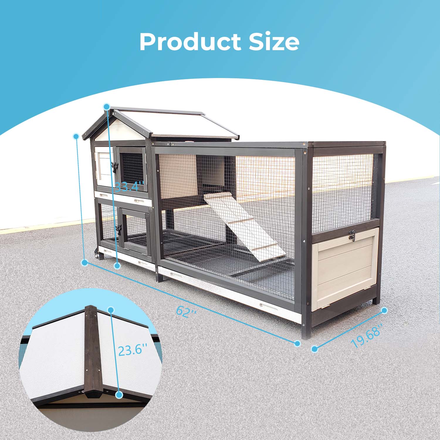 Two-Layer Outdoor & Indoor Rabbit Hutch with Waterproof Roof, Removable Wire Mesh bedding area and Ventilation - Wooden Bunny Cage for Rabbit, Chickens