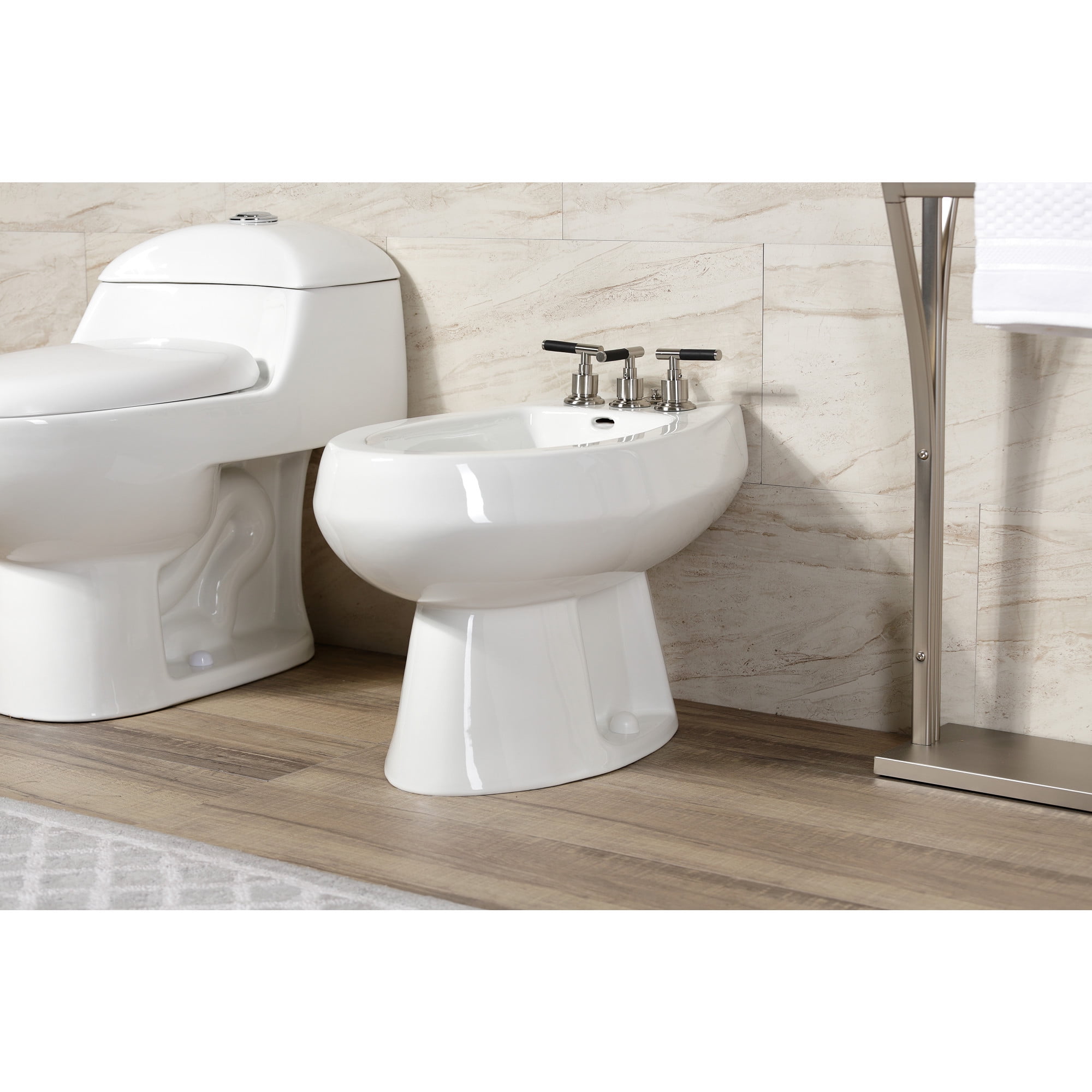 Kingston Brass KB6328CKL Kaiser Three-Handle Bidet Faucet with Brass Pop-Up, Brushed Nickel