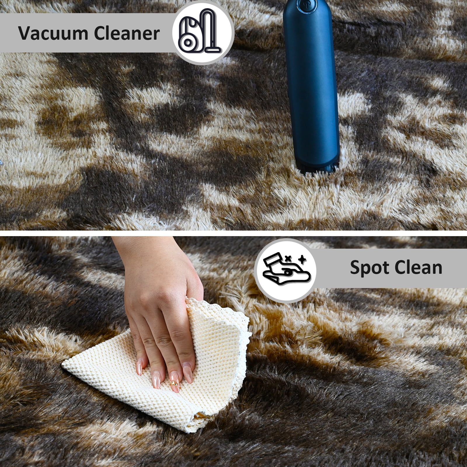 Pentantan 9’ x 12’ Shag Area Rugs, Soft Fluffy Indoor Carpet for Living Room Bedroom Decor, Tie-dyed Coffee