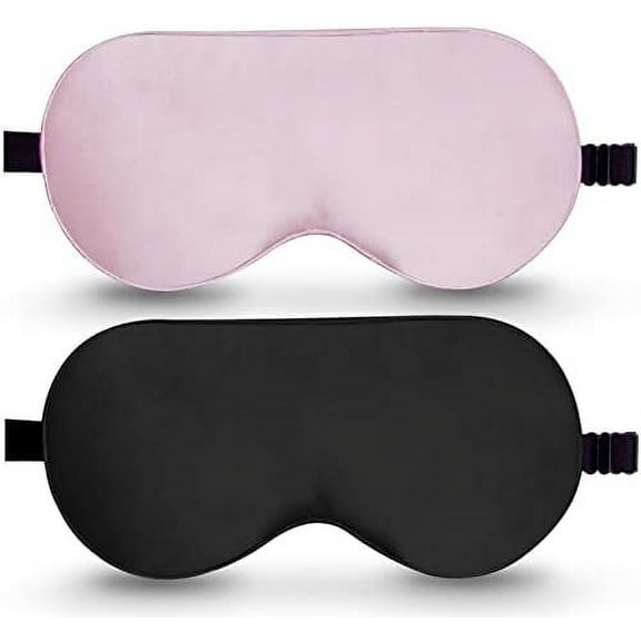 100% Real Mulberry Silk 2 Pack Sleep Mask, Natural Pure Silk Eye Masks with Adjustable Strap for Sleeping, 100% Block Light Eye Sleep Shade Cover, Reduces Puffy Eyes Traveling Gifts