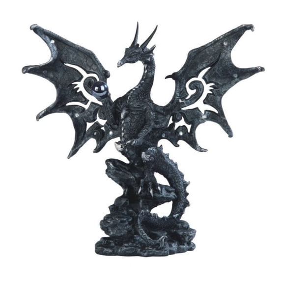 6 Inch Black Dragon with Engraved Wings Statue