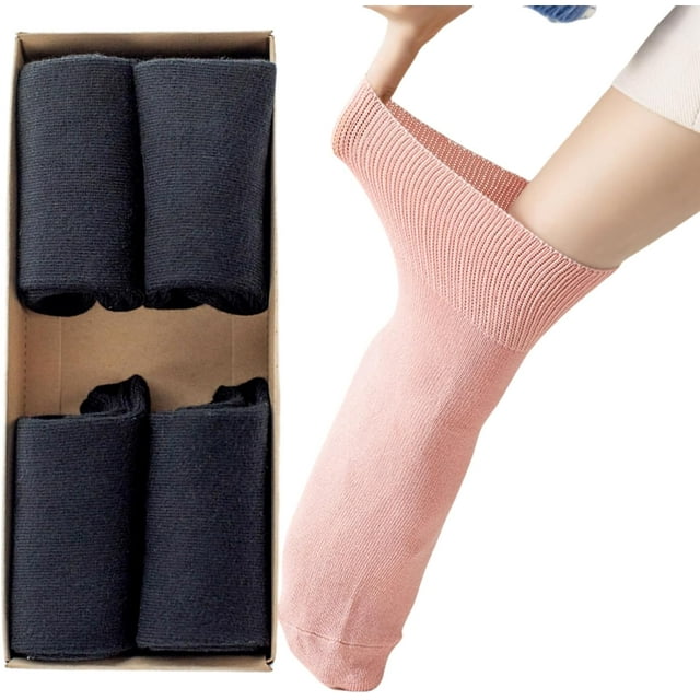 XINQIHANG Chaussettes Mi-Mollet pour Femmes Diabétiques Extra Larges Ultra Douces Sans Compression Haut Lot de 4