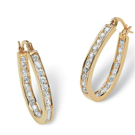 - 2.52 TCW Round Cubic Zirconia Inside-Out Hoop Earrings in Yellow Gold Tone (1