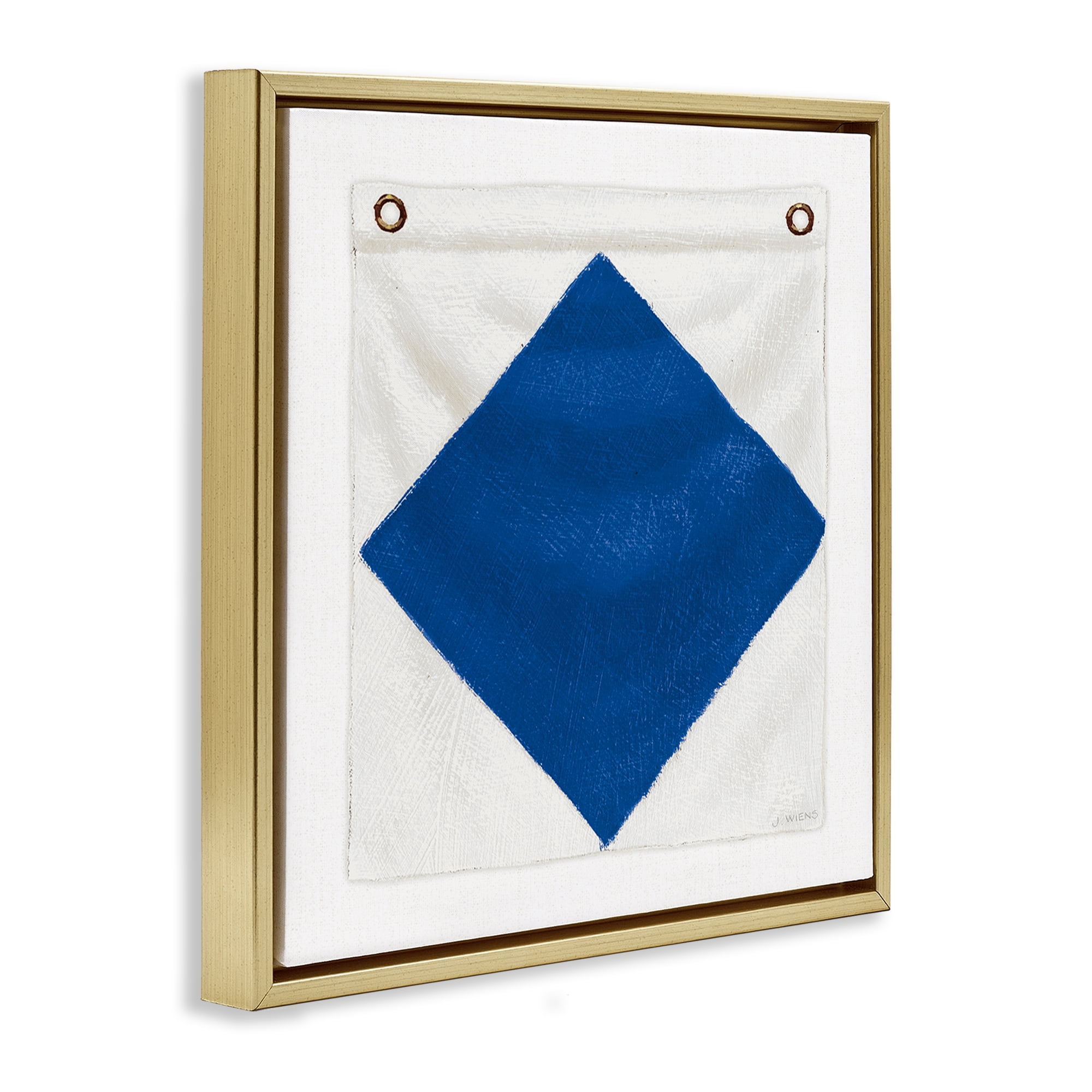 Stupell Industries Blue & White Nautical Flag Nautical & Beach Painting Gold Floater Framed Canvas Art Print Wall Art, 18 x 18